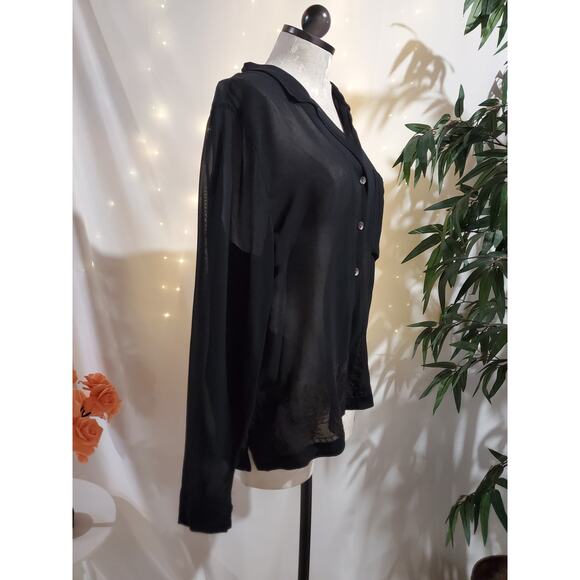 Vtg 90s Chicos Design Egyptian Hieroglyph Sheer Shell Button Blouse Sz 0 US S 4 - Picture 3 of 13